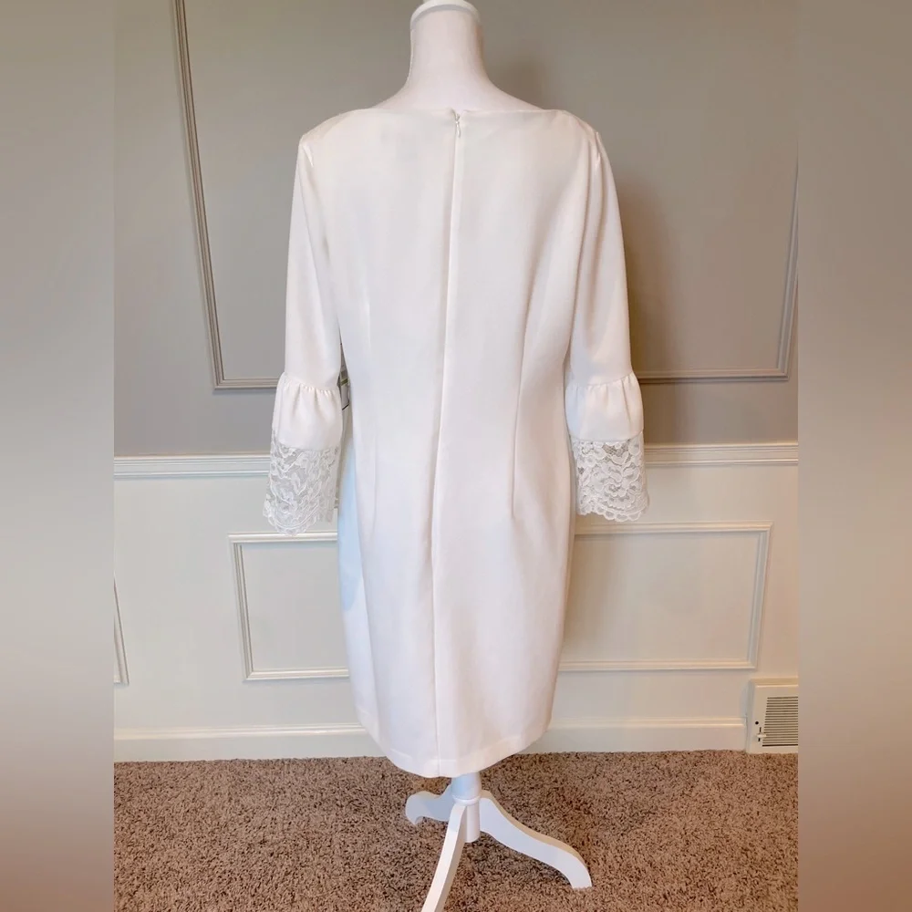 Jessica Howard NWT 14 Ivory knee length dress shift sheath lace long sleeve - Picture 5 of 7